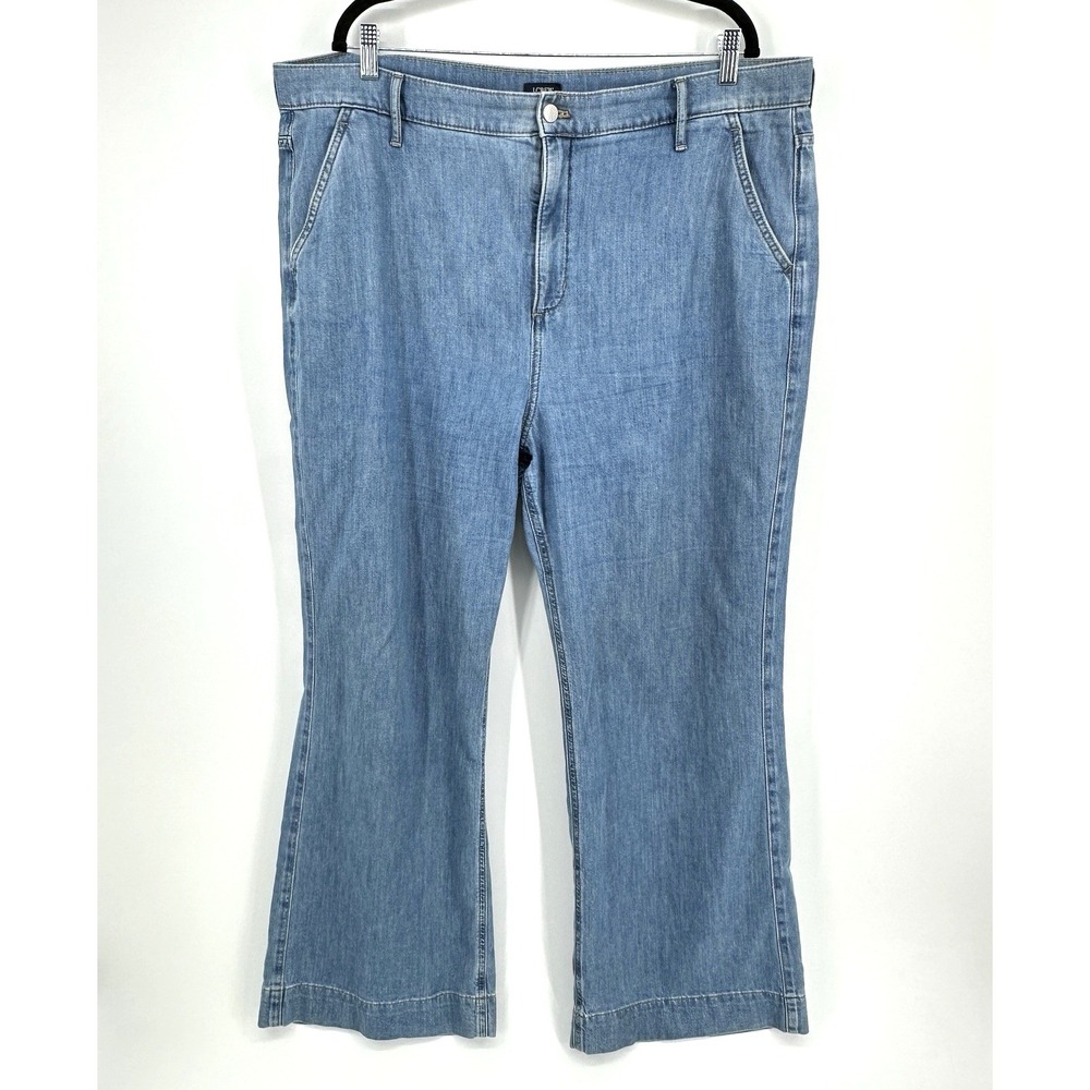 J.Crew Drapey Denim Trouser Jean Womens SZ 35 Blue Wash High-Rise BY994